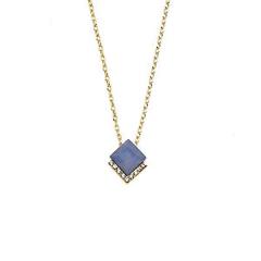 14K Gold Plated Tapered Square Pendant With Blue Opal Swarovski Stones