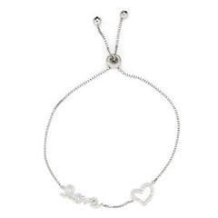 925 Sterling Silver Adjustable Love & Heart Box Chain Bracelet with CZ Stones