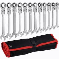 12pc 8-19mm SAE Metric Flexible Ring Head Ratcheting Wrench Spanner Combo Tool