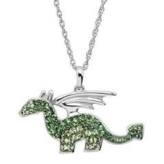 Dragon Pendant with Green Swarovski Crystals in Sterling Silver