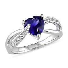 Sterling Silver 2 Ct Diamond & Blue Sapphire Swivel Crossover Heart Love Ring