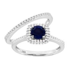 7/8 ct Natural Sapphire & 1/2 ct Diamond Engagement Ring Set in 14K White Gold