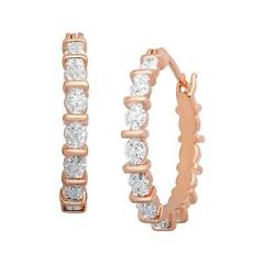 Hoop Earrings with Diamonds in 18K Rose Gold-Plated Brass