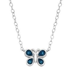 Teeny Tiny Butterfly Necklace with Blue Diamonds in Sterling Silver
