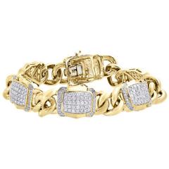 10K Yellow Gold Miami Cuban Link Diamond Bracelet 8.5" Pave Domed Style 4.81 CT.