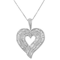 AGS Certified 1 1/2ct TW Baguette Diamond Heart Pendant in Sterling Silver