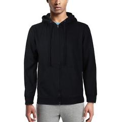 Men's Cotton Blend Zip Up Drawstring Fleece Lined Sport Gym Sweater Hoodie Black