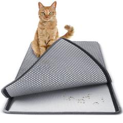 Cat litter Mat - Double Layer Pad - Large Flexible Trapping for Box Pan - Gray