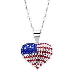 Crystaluxe American Flag Heart Pendant with Swarovski Crystals