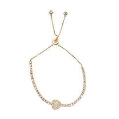 Gold Plated Silver Drawstring Tennis Bracelet with CZ Stones and Heart Element
