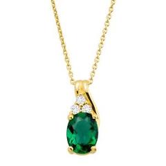 1 1/3 ct Created Emerald & White Sapphire Pendant in 14K Gold-Plated Silver