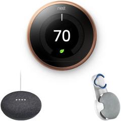 Nest Learning Thermostat 3rd Gen Copperl with Speaker Charcoal & Wall Mount