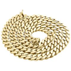 Mens 10K Yellow Gold Hollow Miami Cuban Link Chain 13mm Box Clasp 24-32 Inches