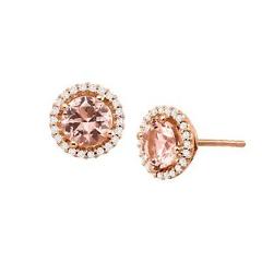 2 5/8 ct Simulated Morganite Stud Earrings with CZ in 14K Rose Gold Over Silver