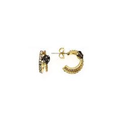 14K Gold Plated Two Row Earring With Black Diamond Swarovski Stones