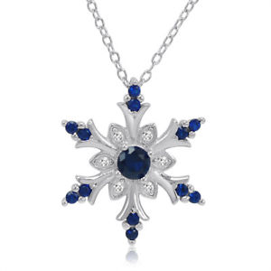 Lab Created Sapphire Snowflake Pendant-Necklace in Sterling Silver