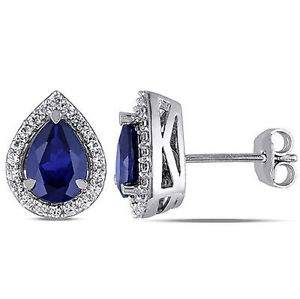 Amour Sterling Silver 2 3/4 CT TGW Created Blue and White Sapphire Stud Earrings