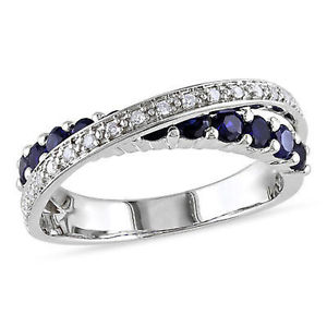 Sterling Silver 1/10 CT Diamond TW & 1 CT TGW Blue Sapphire Crossover Ring GH I3