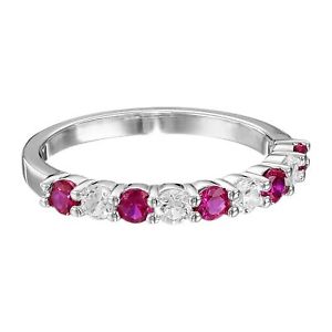 7/8 ct Created Ruby & White Sapphire Band Ring in Sterling Silver