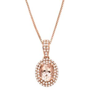 3/4 ct Morganite & 1/5 ct Diamond Oval Pendant in 14K Rose Gold