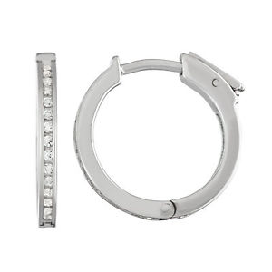 Rhodium Plated Sterling Silver 20mm CZ Hugge Inside Out Hoop with Saftey Lock