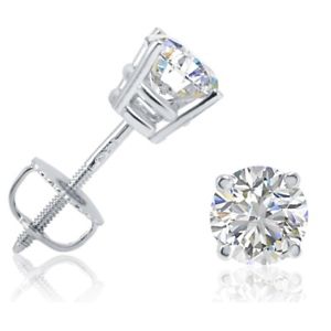 AGS Certified 1ct TW Round Diamond Stud Earrings in 14K White Gold