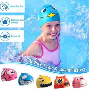 Protective Elastic Silicone Cartoon Swimming Caps Swim Hat for Kids Children