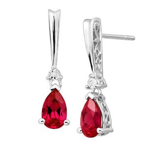 2 1/3 ct Ruby Tear Drop Earrings with Diamonds in Sterling Silver