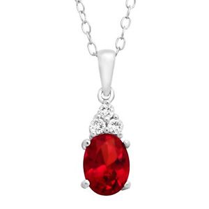 1 3/4 ct Created Ruby & Natural White Topaz Pendant Necklace in Sterling Silver