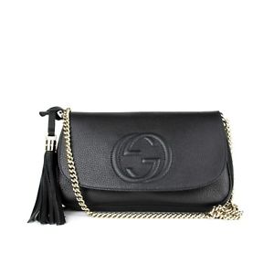 Gucci Black Leather Interlocking GG Chain Strap Flap Shoulder Bag 336752 1000