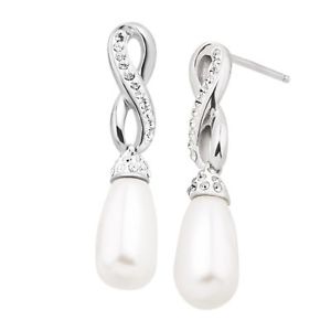 Crystaluxe Infinity Simulate Pearl Earrings w Swarovski Crystals Sterling Silver