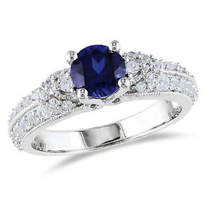 1 5/8 CT TGW Sapphire White Sapphire Fashion Ring In Sterling Silver