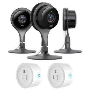 Nest Indoor Security Camera (Pack of 3) w/ 2 Pack Wifi Smart Plug