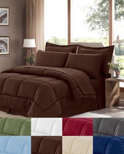 8 Piece Bed In A Bag Hotel Dobby Embossed Comforter Sheet Bed Skirt Sham Set