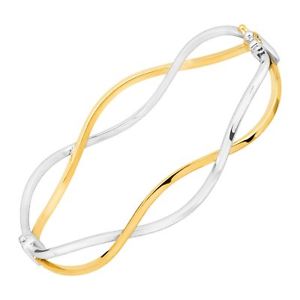 Eternity Gold Wavy Hinged Bangle Bracelet in 10K White & Yellow Gold