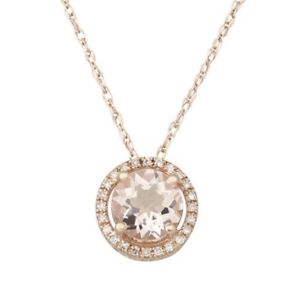 1 1/4 ct Morganite Round Pendant with Diamond Accents in 14K Rose Gold