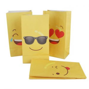 Aytai 12pcs Party Favors Emoji Paper Bags For Gifts With Emoji Stickers Yellow Four Kinds of Funny Expressions Candy Bags