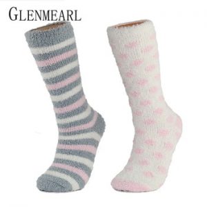 High Indoor Women Socks Soft Warm Spring Winter Brand Thick Striped Compression Hosiery Long Ladies Cosy Home Slipper Socks