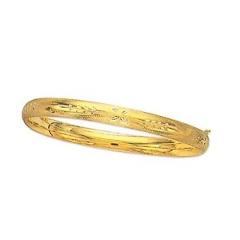 14k Yellow Gold Florentine Etched Bangle Hinged Bracelet 7" 5mm 3/16 4.5 grams