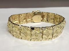 10kt Solid Yellow Gold Handmade Mens Nugget Fashion Bracelet 17 mm 43 grams 8.5