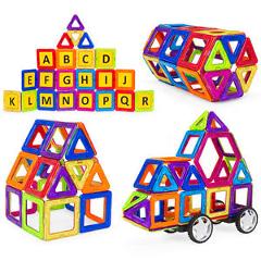 Deluxe 62-Piece Clear Magnetic Tiles Educational STEM Toy Building Set w/ Car