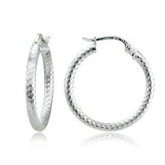 Sterling Silver High Polished Diamond-Cut .8" Hoop Earrings