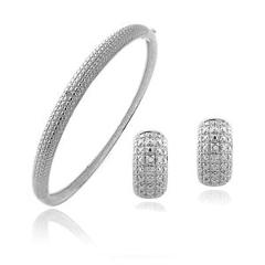 Diamond Accent Earrings & Bangle Bracelet Jewelry Set