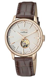 Gevril Men's 9602 Mulberry Automatic IPRG Silver Dial Brown Leather Wristwatch