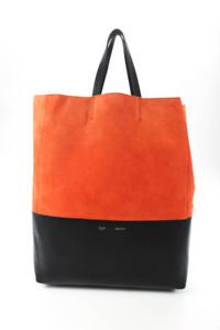 Celine Orange Black Suede Vertical Cabas Tote Handbag $1550 8ACETO002