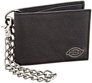 Dickies Men's Leather Slimfold Biker Wallet With Chain - Black