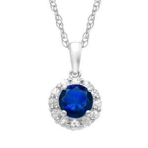 1 5/8 ct Created Ceylon & White Sapphire Pendant in 10K White Gold