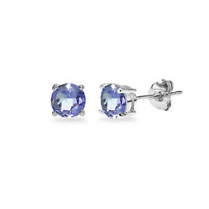 925 Sterling Silver 1ct Tanzanite Round 5mm Stud Earrings