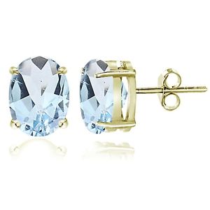 Gold Tone over Sterling Silver Blue Topaz 8x6mm Oval Stud Earrings