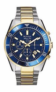 Bulova Men's 98B230 Marine Star Chronograph Quartz Blue Dial Two Tone Dive Watch